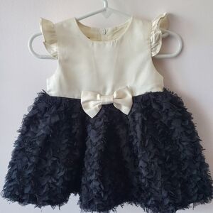 Purple Rose Baby Cream and Black Ruffled Tulle Dress Sz 12mos Formal Preppy